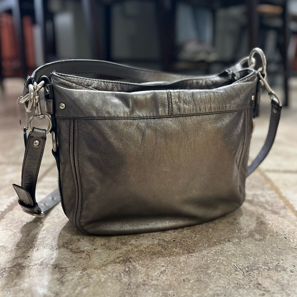 EUC COACH Zoe Gunmetal Gray Leather Convertible Handbag Crossbody Purse - Picture 3 of 13